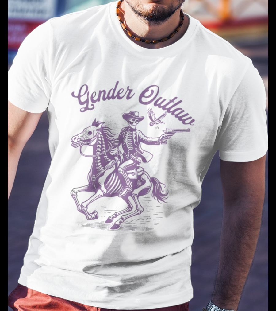 Gender Outlaw Skeleton Cowboy Rider With Pride T-Shirt