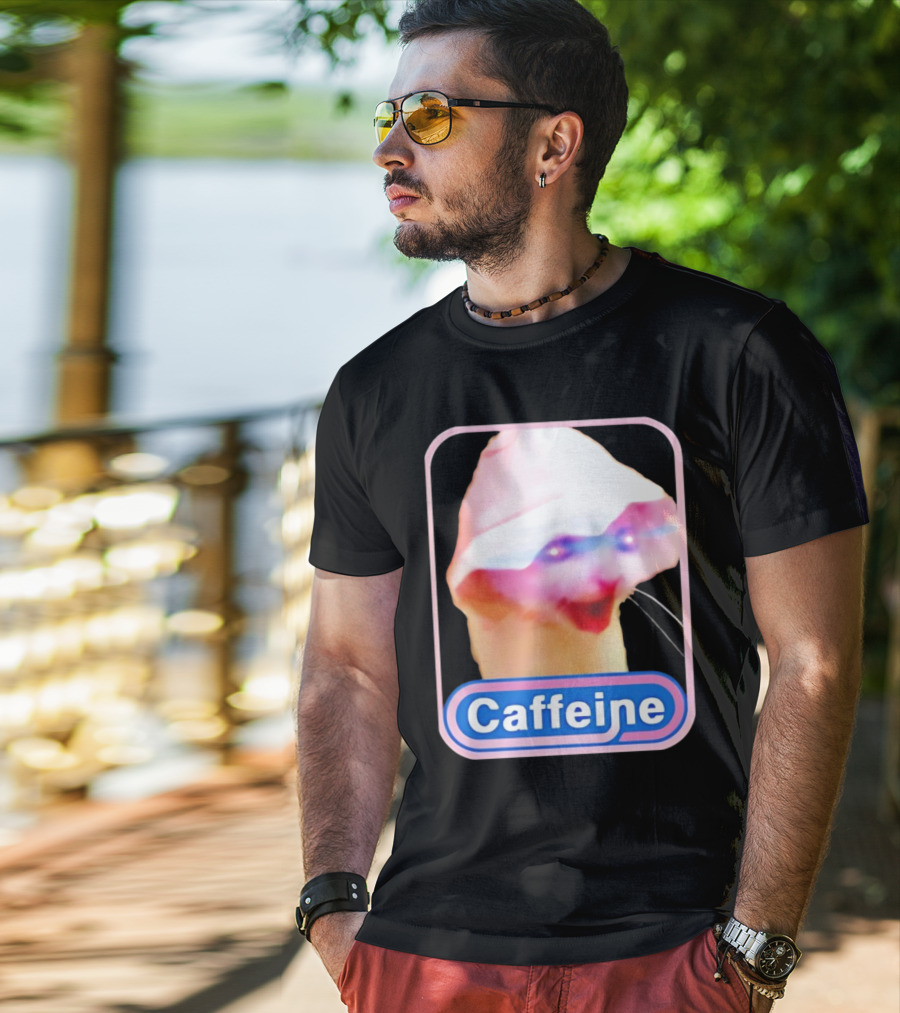 K45ink Caffeine Meme Cat With Glowing Eyes T-Shirt