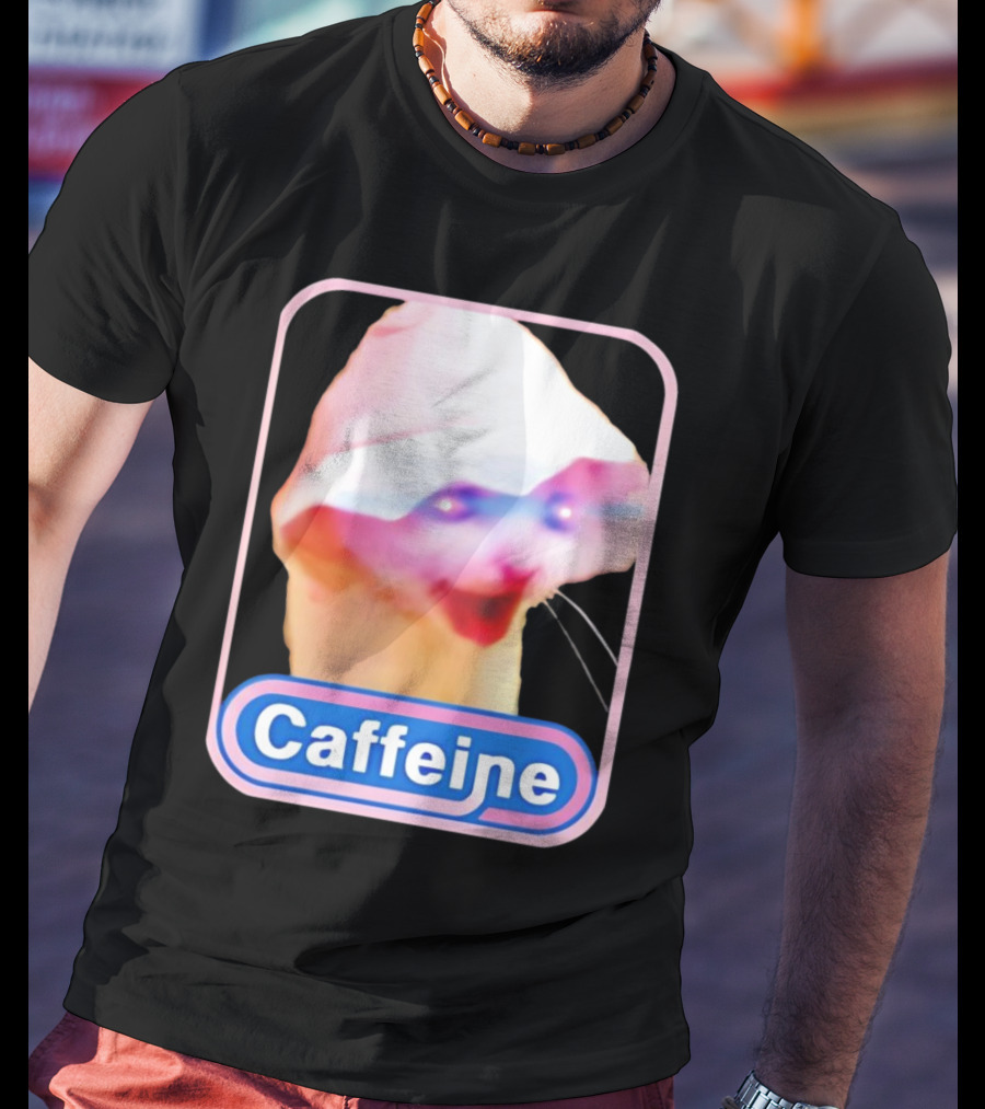 K45ink Caffeine Meme Cat With Glowing Eyes T-Shirt
