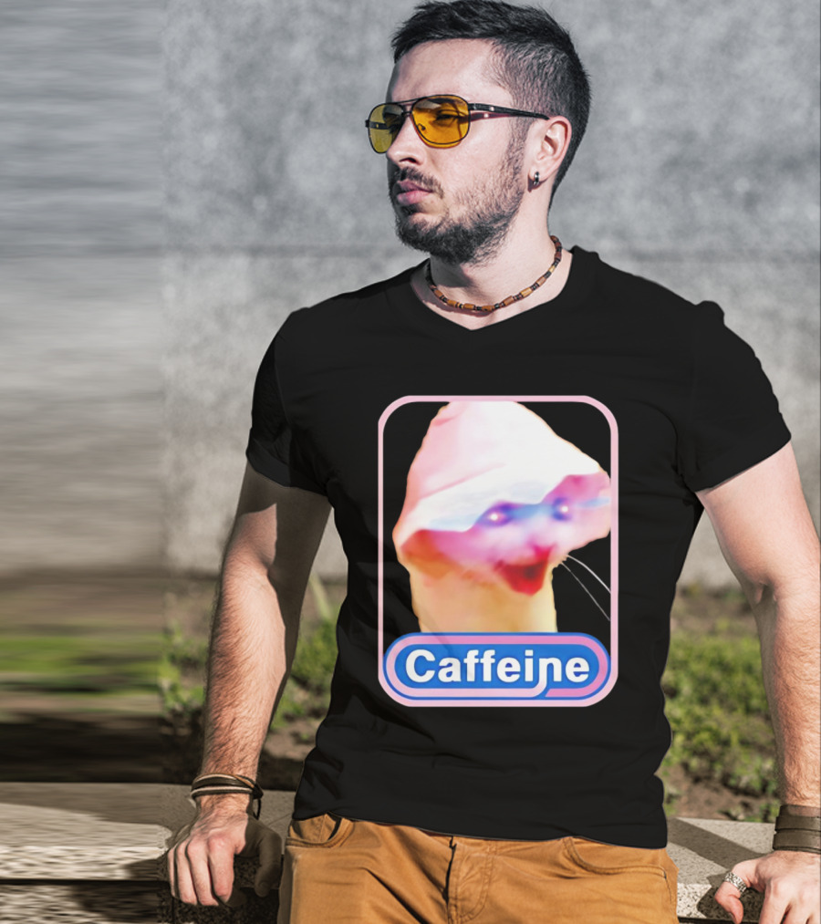 K45ink Caffeine Meme Cat With Glowing Eyes T-Shirt
