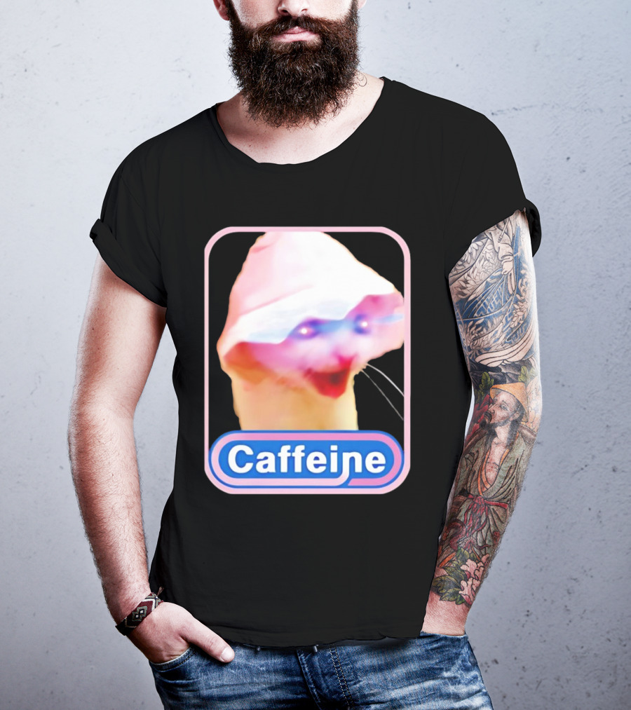 K45ink Caffeine Meme Cat With Glowing Eyes T-Shirt