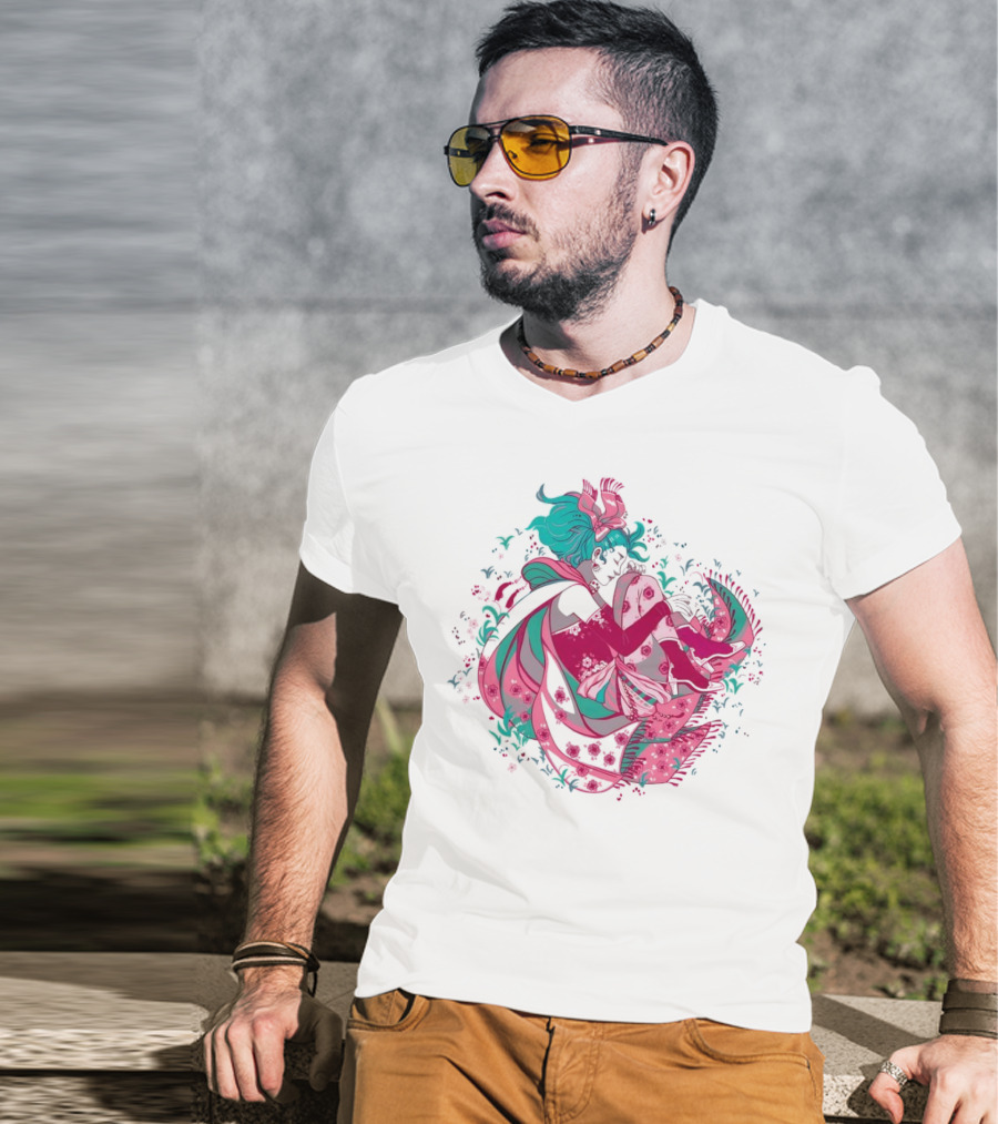 The Floating Garden Lovers In Bloom With Vibrant Floral Embrace T-Shirt