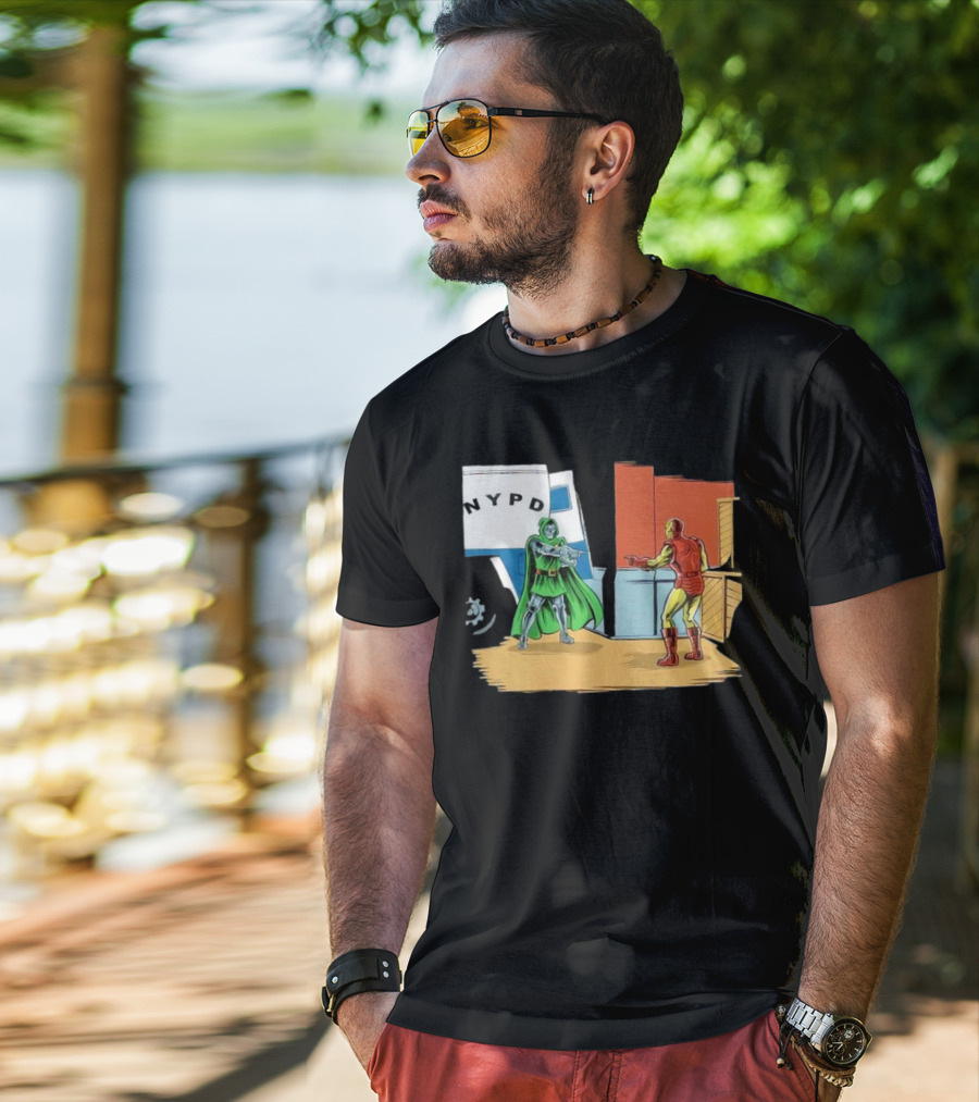 Doctor Doom Pointing At Iron Man In NYPD Scene New Mask Same Task T-Shirt