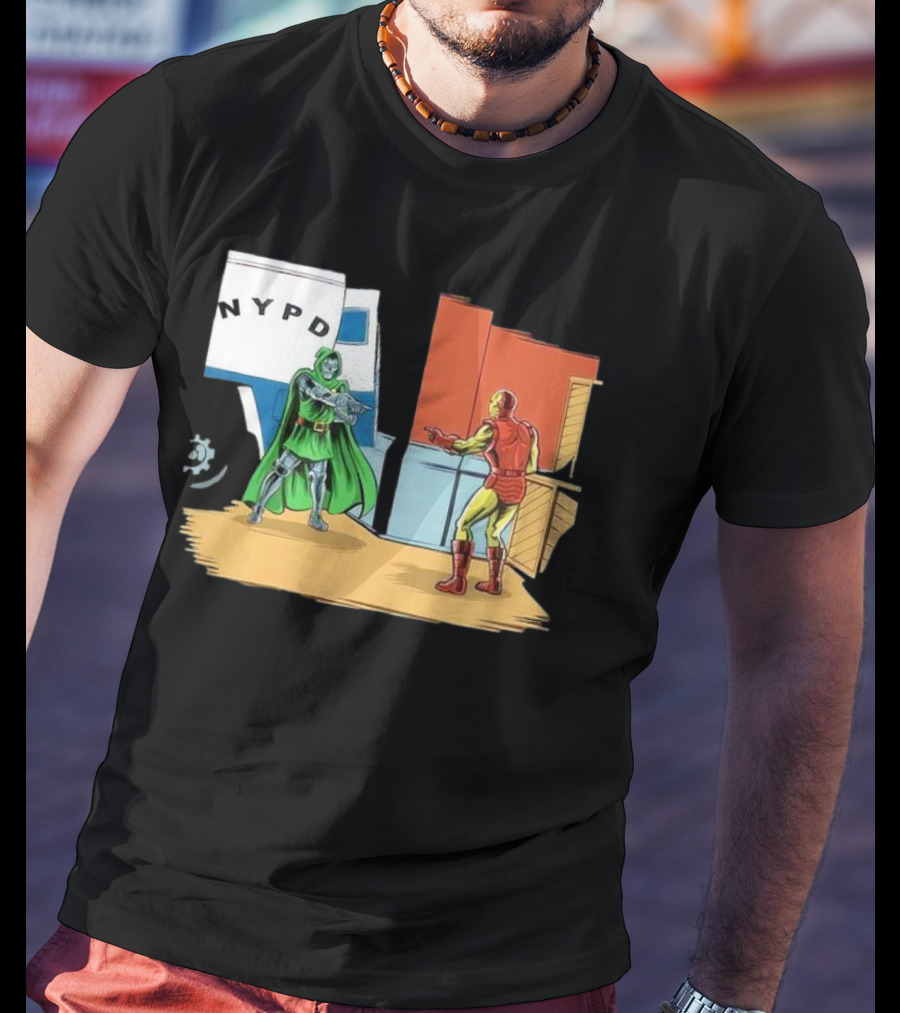 Doctor Doom Pointing At Iron Man In NYPD Scene New Mask Same Task T-Shirt
