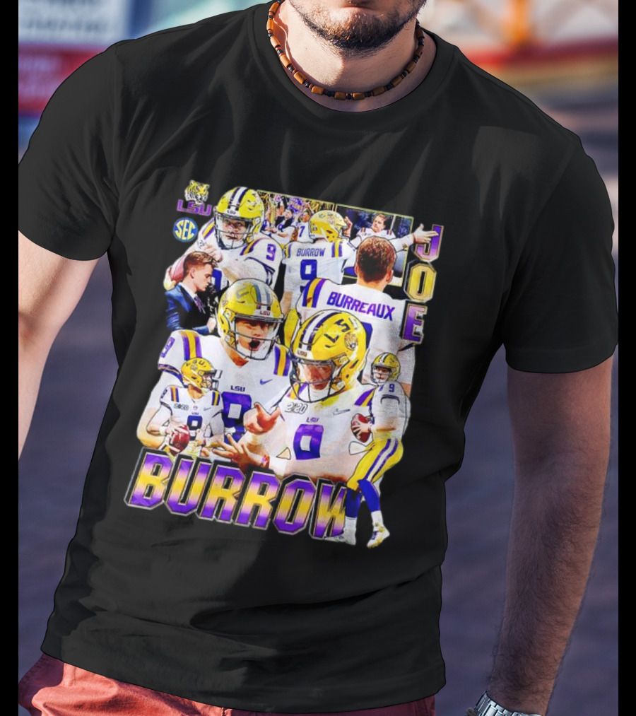 LSU Tigers Joe Burrow 9 SEC Football Burreaux Quarterback T-Shirt