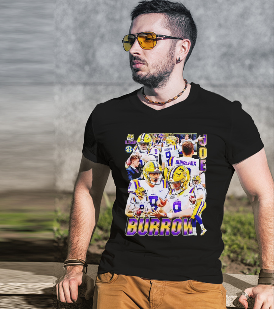 LSU Tigers Joe Burrow 9 SEC Football Burreaux Quarterback T-Shirt