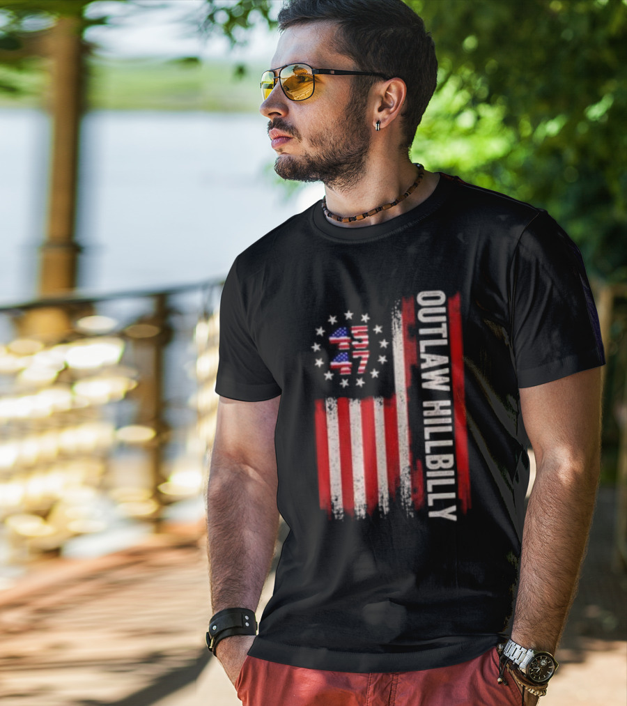 Outlaw Hillbilly American Flag 1776 Stars Stripes T-Shirt