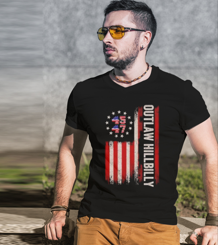 Outlaw Hillbilly American Flag 1776 Stars Stripes T-Shirt