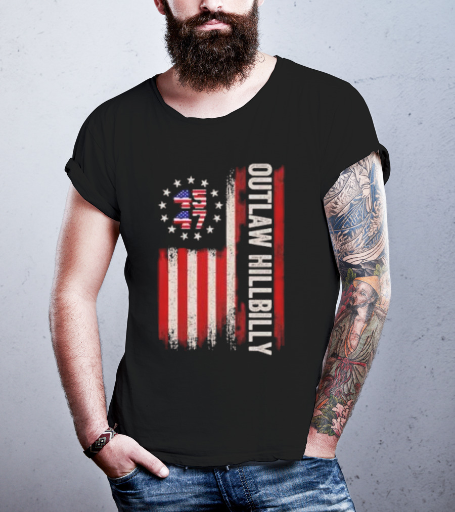 Outlaw Hillbilly American Flag 1776 Stars Stripes T-Shirt