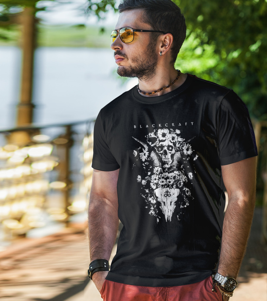 Blackcraft Midsummer Skull With Floral Motif And Antlers T-Shirt