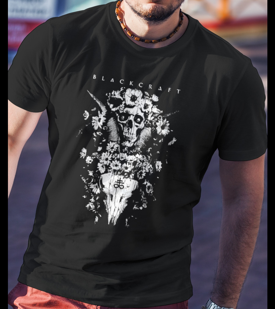 Blackcraft Midsummer Skull With Floral Motif And Antlers T-Shirt