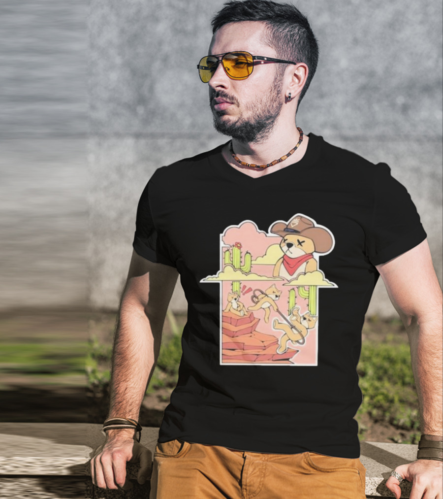 Rich And Lonely Outlaw Richie Cowboy Bear Adventure Cactus Desert T-Shirt