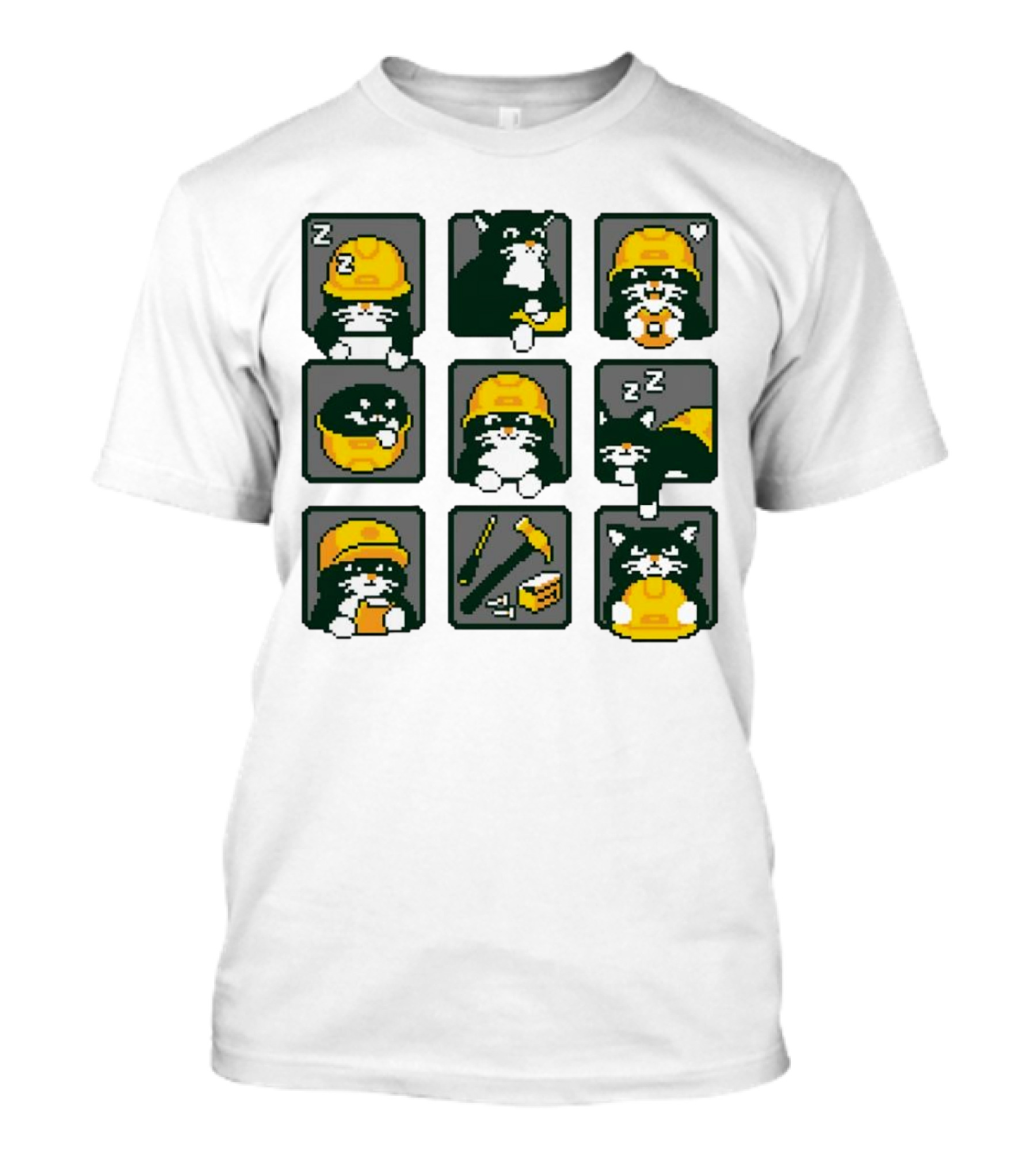 Cats In Construction Jobs Pixel Art Game T-Shirt
