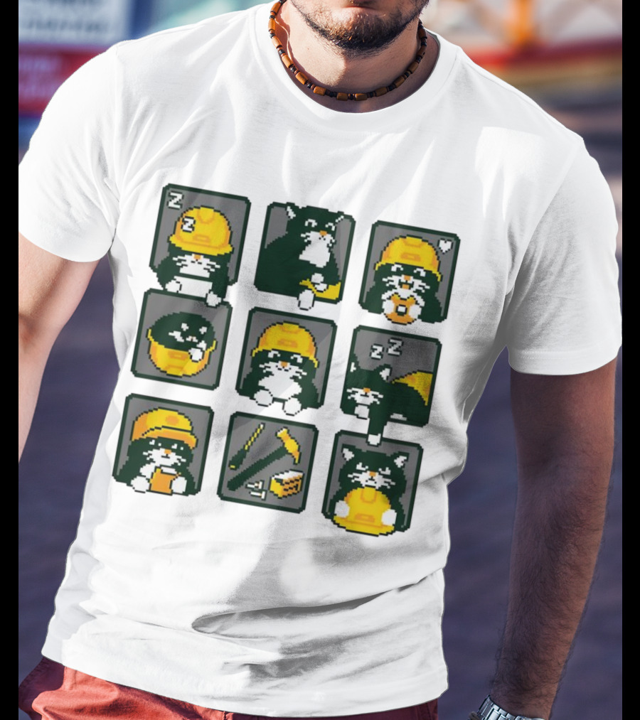 Cats In Construction Jobs Pixel Art Game T-Shirt