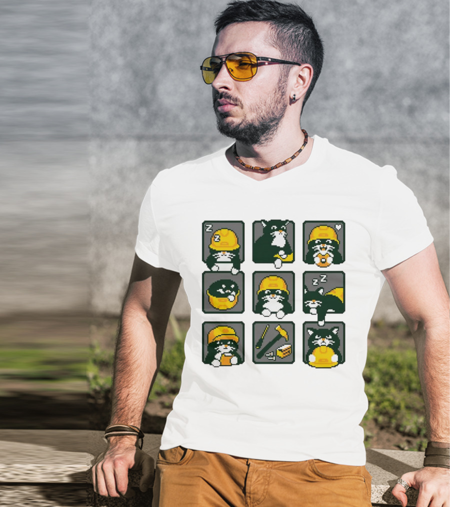 Cats In Construction Jobs Pixel Art Game T-Shirt