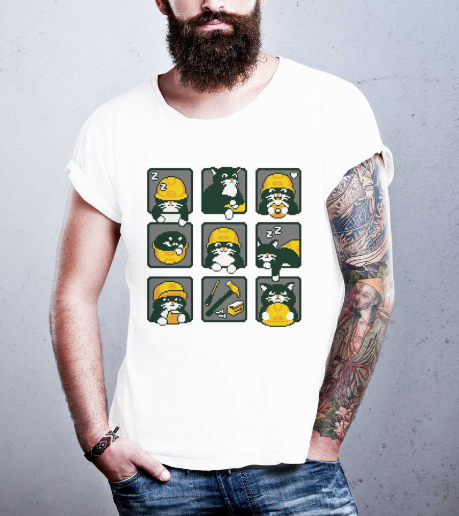 Cats In Construction Jobs Pixel Art Game T-Shirt