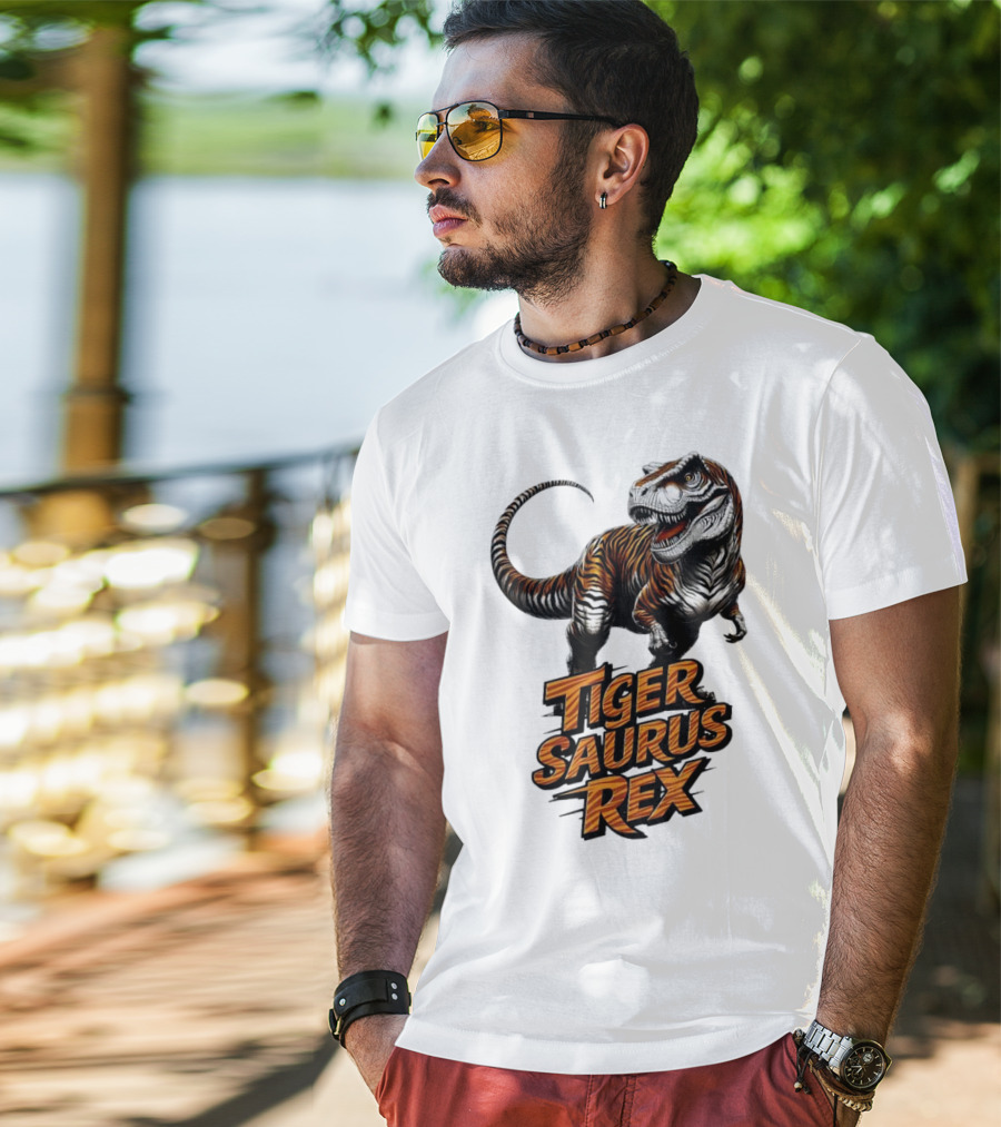 Fierce Tiger Saurus Rex Dinosaur Tiger Saurus Rex T-Shirt
