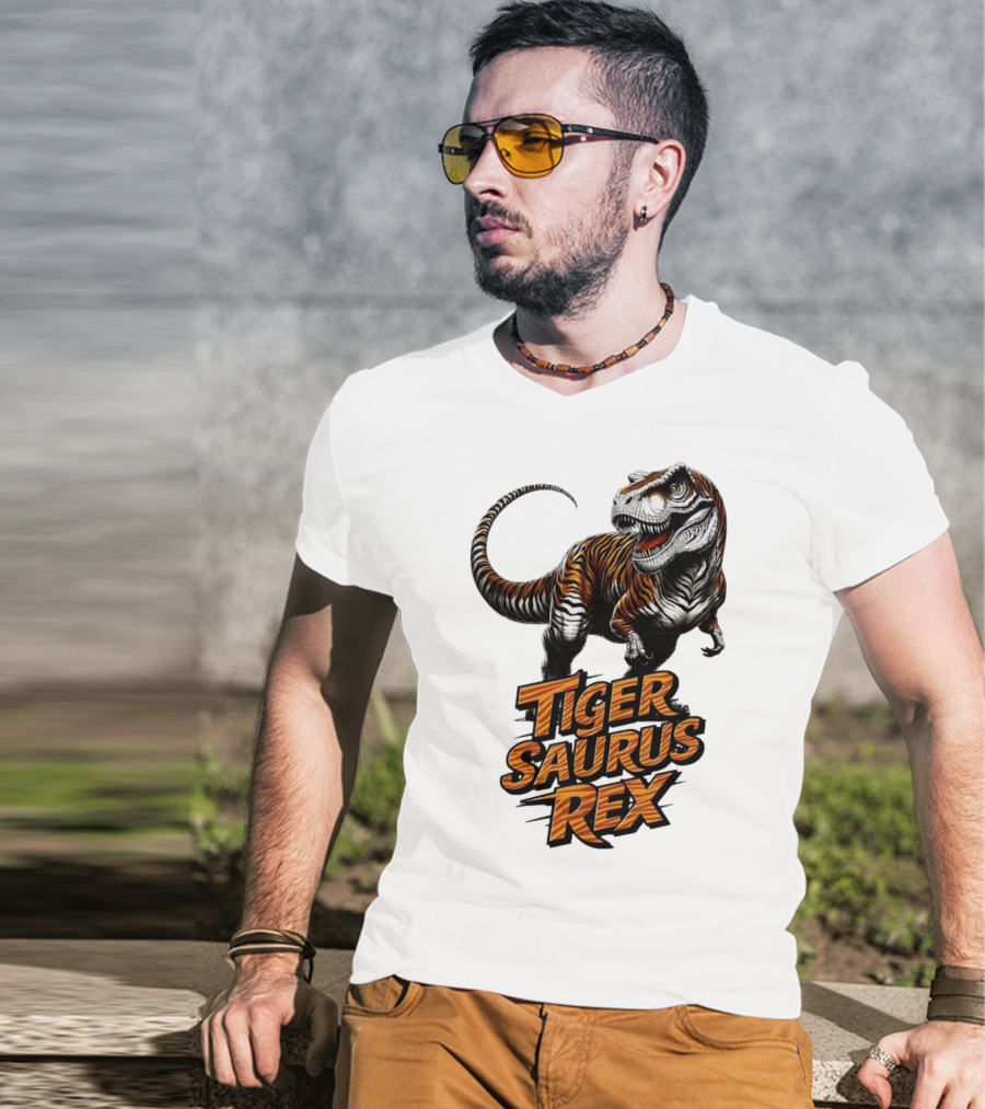 Fierce Tiger Saurus Rex Dinosaur Tiger Saurus Rex T-Shirt