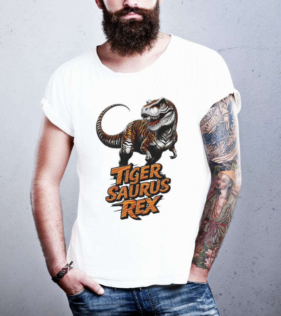 Fierce Tiger Saurus Rex Dinosaur Tiger Saurus Rex T-Shirt