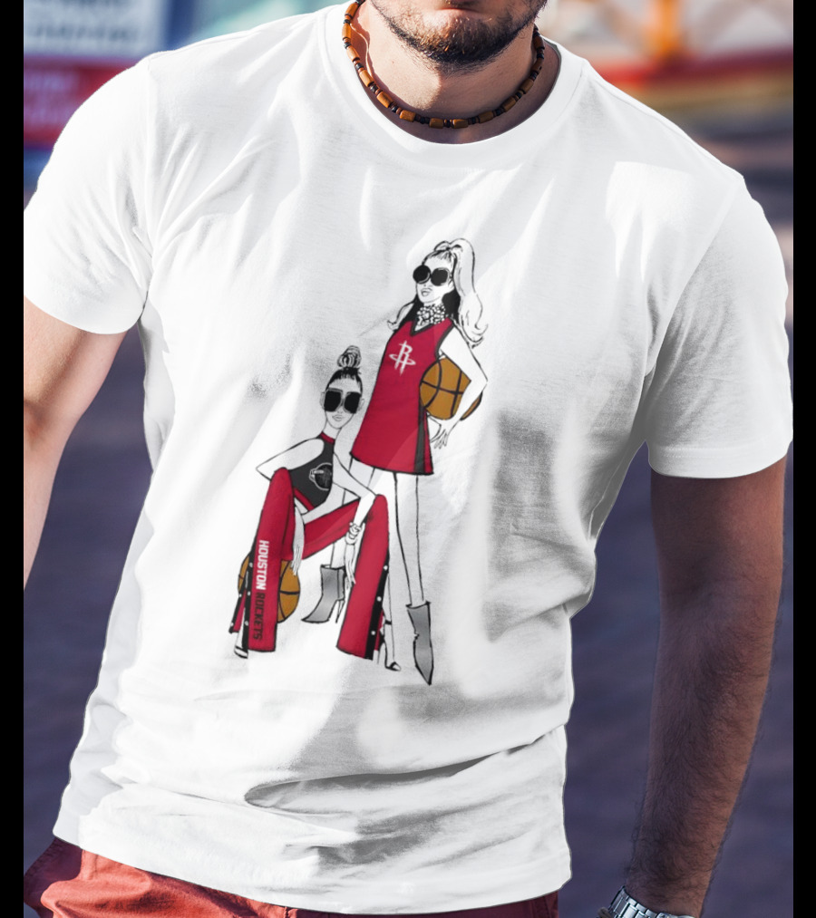 Houston Rockets G-III 4Her Basketball Girls Fitted Red Fashion Style With Basketballs T-Shirt