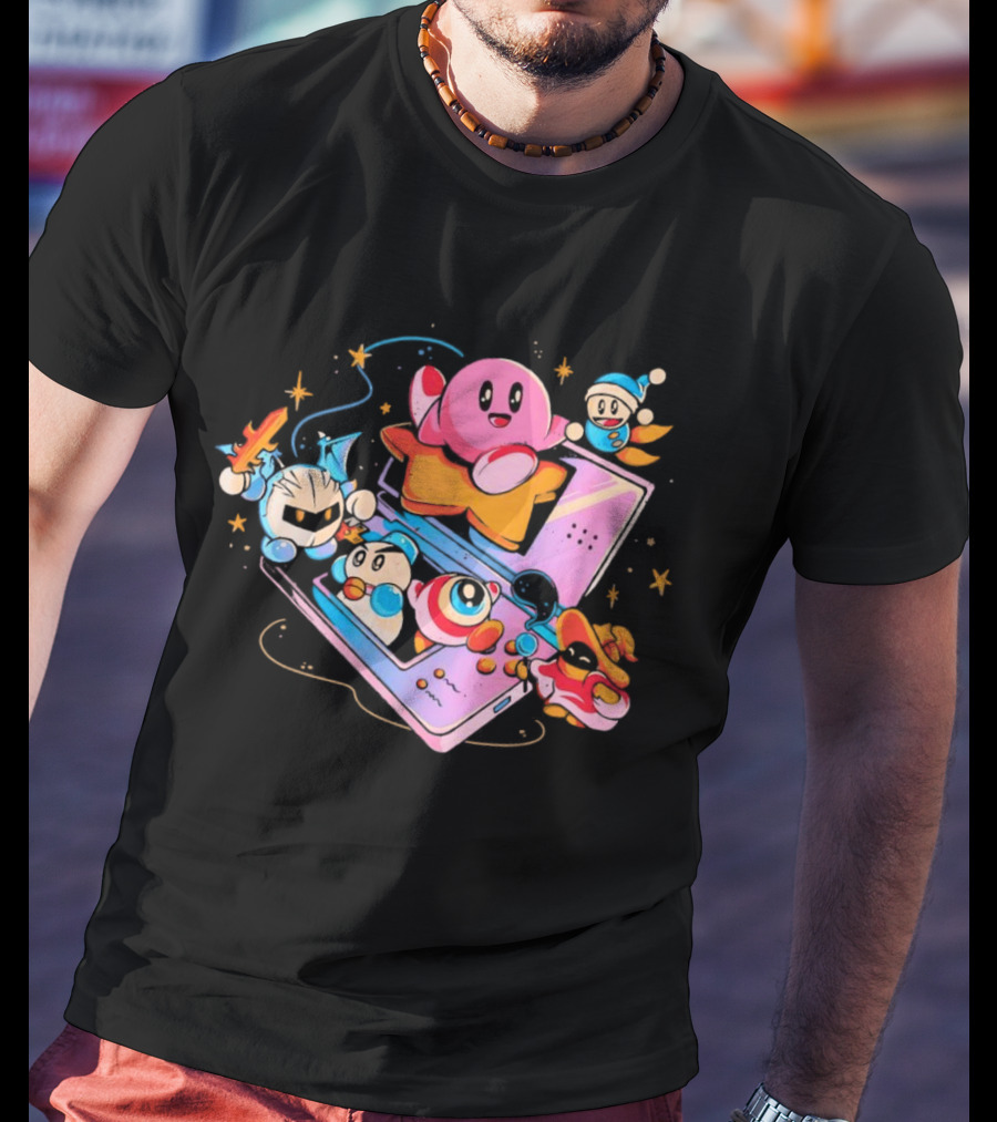 Kirby And Friends Adventure On Pink Portable Game Console T-Shirt