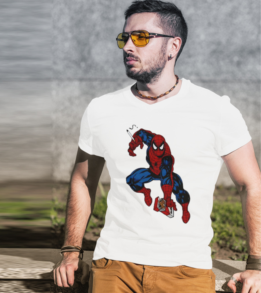 Spider-Man Smokerman Smoking Cigarette Comic T-Shirt