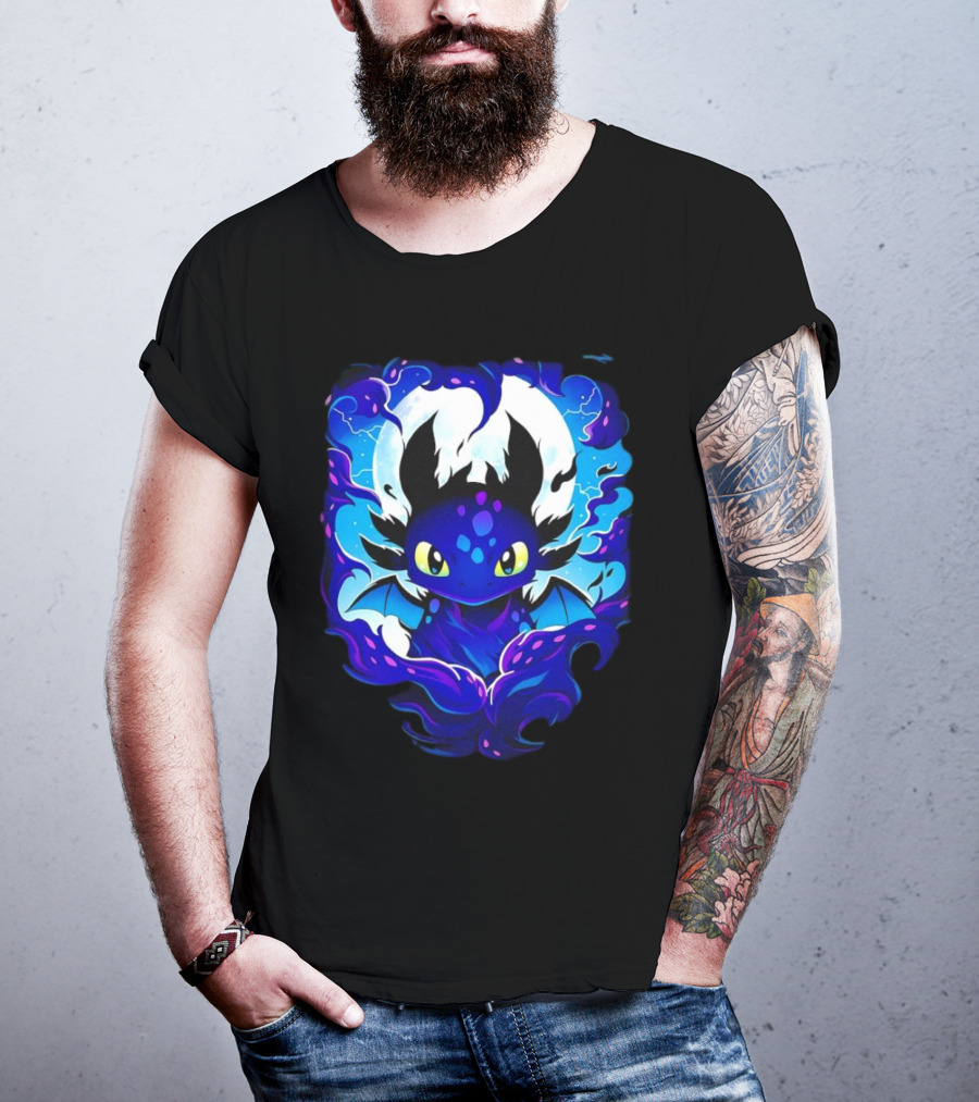 Toothless How To Train Your Dragon Darkness Cartoon Blue Flame T-Shirt