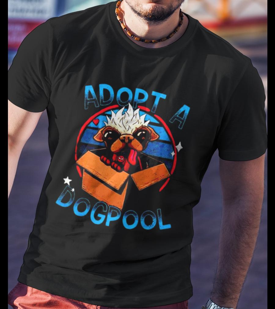 Adopt A Dogpool Cute Pug In Cardboard Box With Hearts And Stars T-Shirt