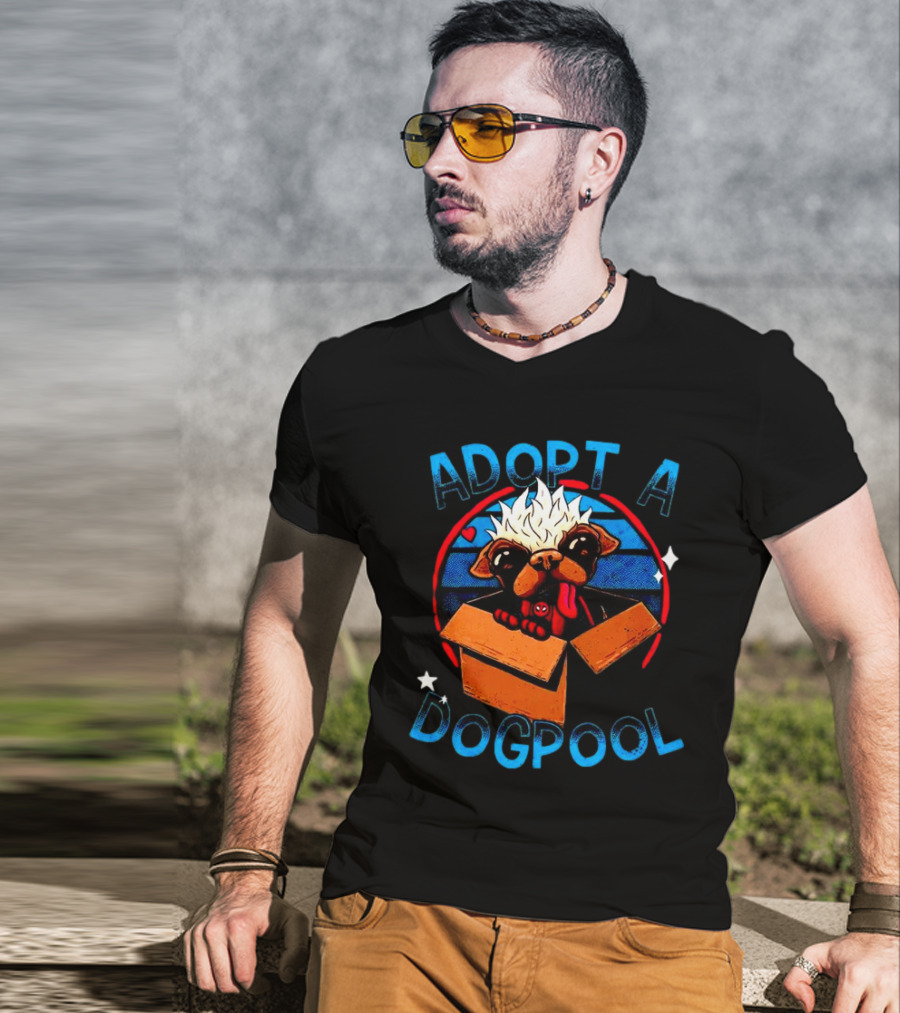 Adopt A Dogpool Cute Pug In Cardboard Box With Hearts And Stars T-Shirt