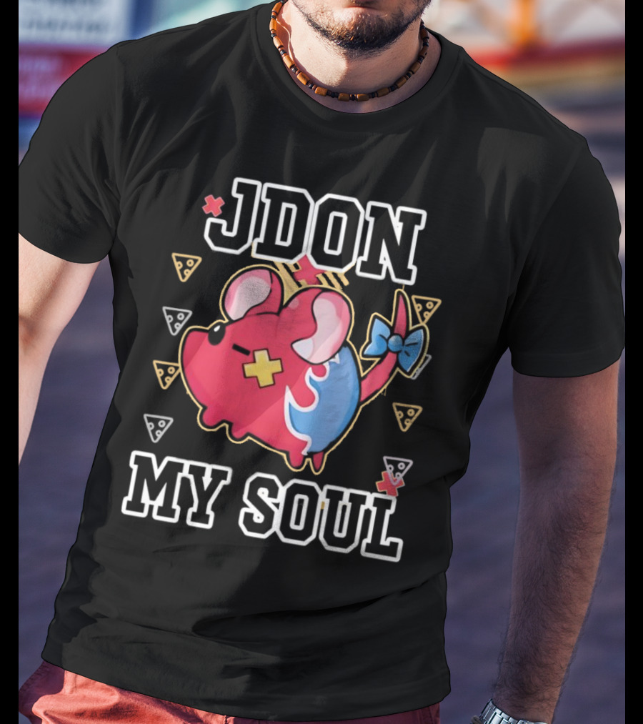 JDON My Soul Rat With Cute Red And Blue Cartoon Mouse With Pizza Slices T-Shirt