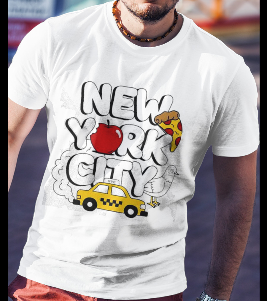 NEW YORK CITY Apple Pizza Taxi Pigeon T-Shirt