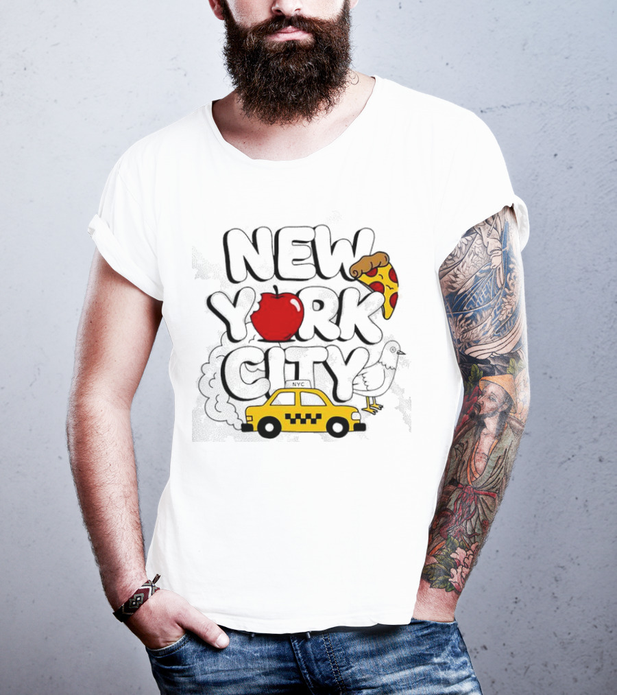 NEW YORK CITY Apple Pizza Taxi Pigeon T-Shirt