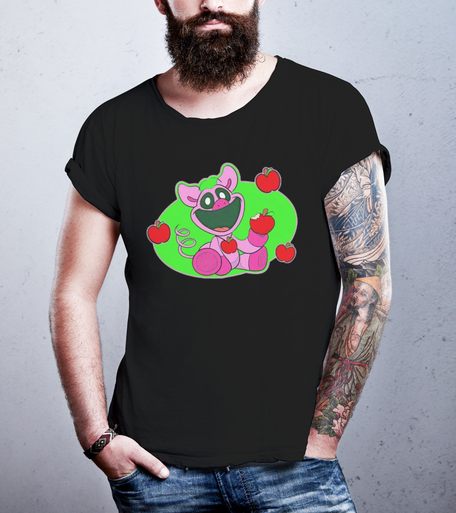 Pickypiggy Smiling Critters Happy Pig Eating Apples T-Shirt