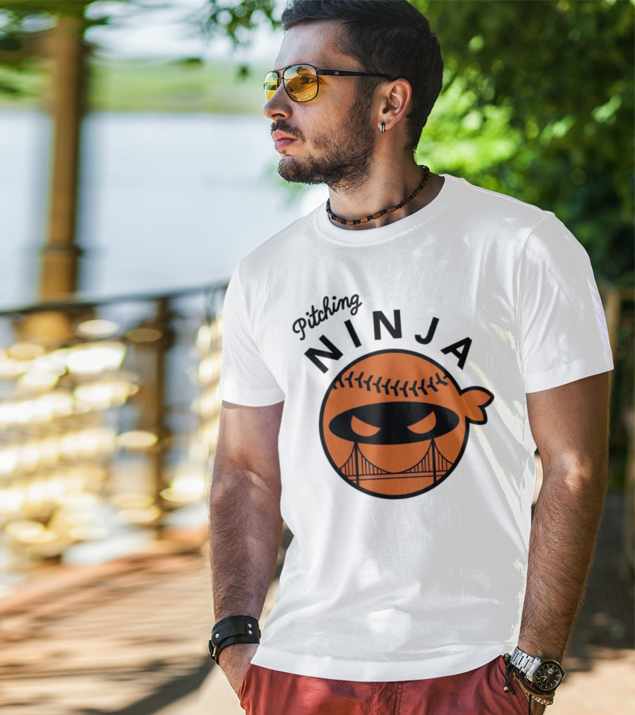 Pitching Ninja San Francisco Giants Orange Ball Face With Bridge T-Shirt