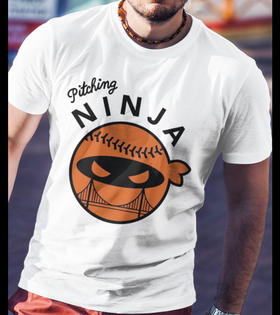 Pitching Ninja San Francisco Giants Orange Ball Face With Bridge T-Shirt