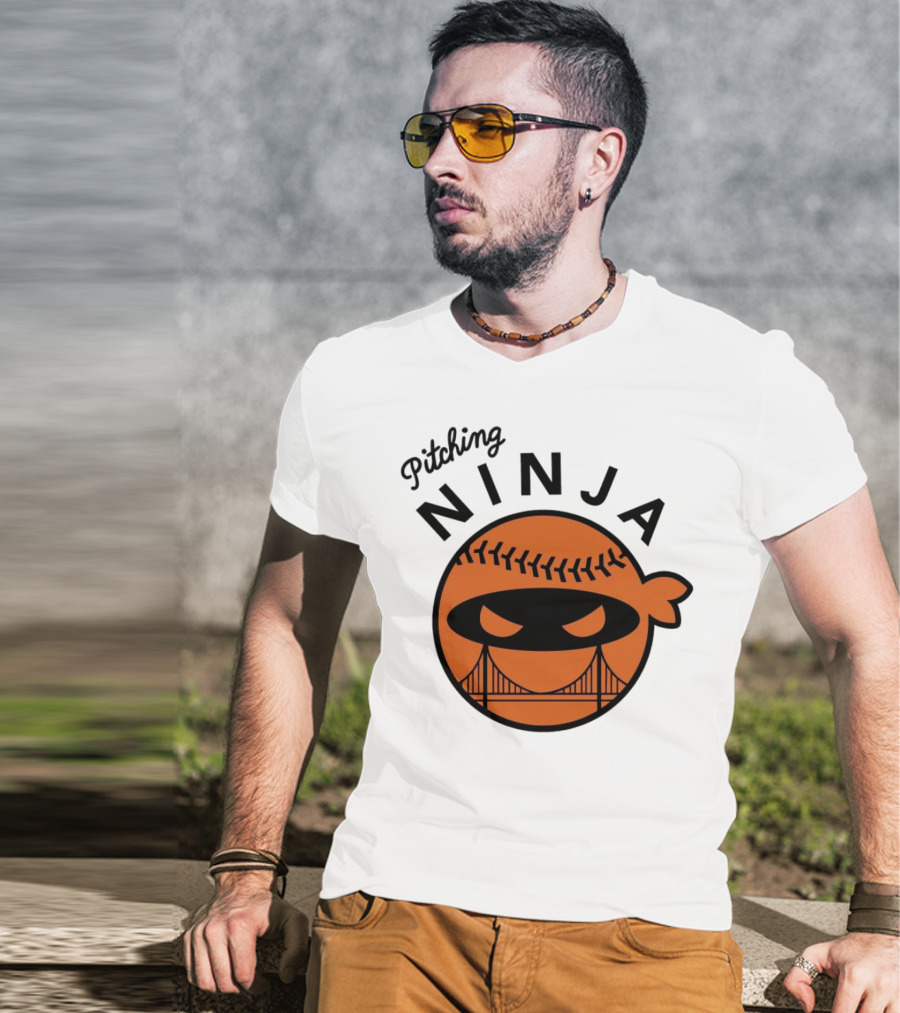 Pitching Ninja San Francisco Giants Orange Ball Face With Bridge T-Shirt