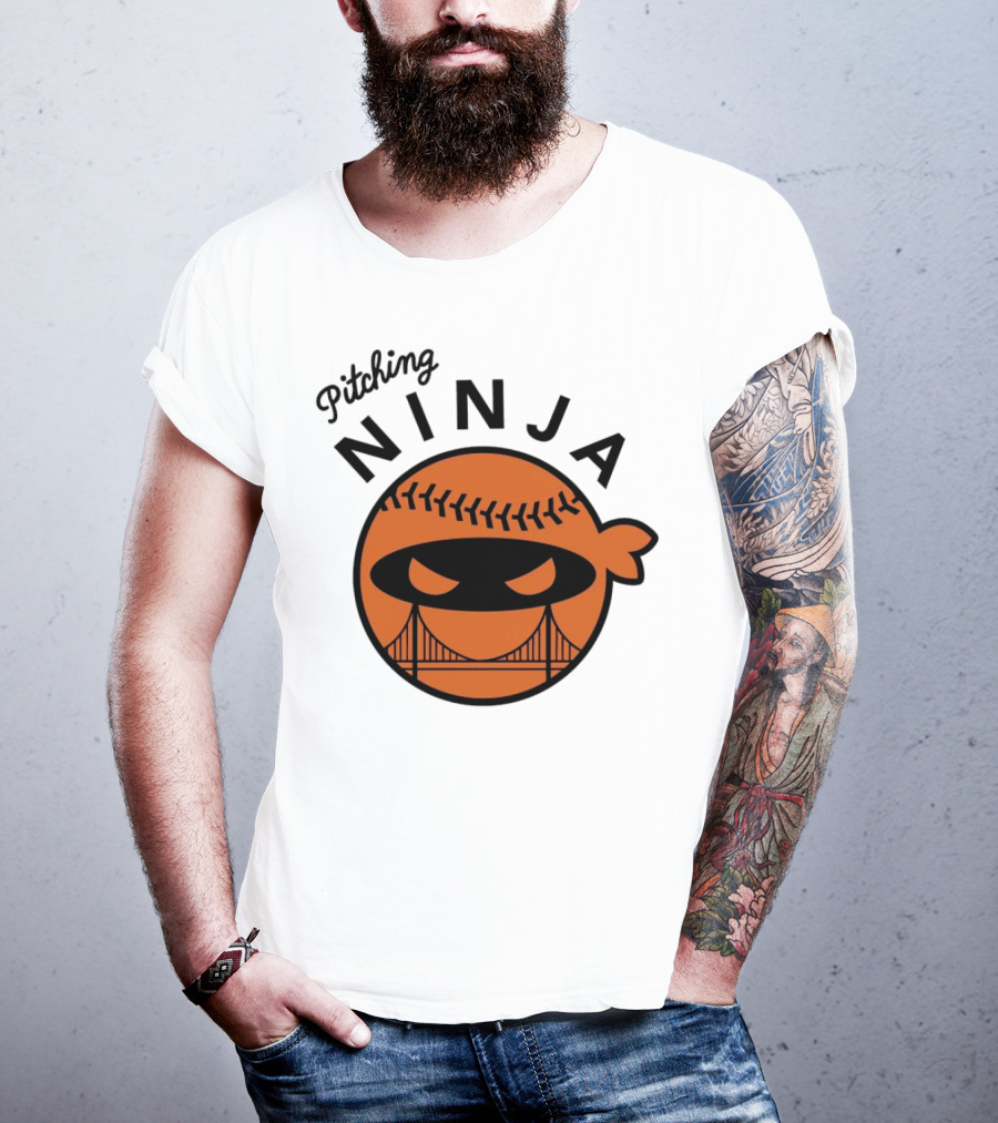 Pitching Ninja San Francisco Giants Orange Ball Face With Bridge T-Shirt