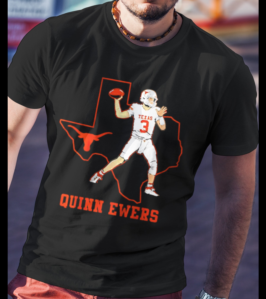 Quinn Ewers Texas Longhorns Football State Outline T-Shirt