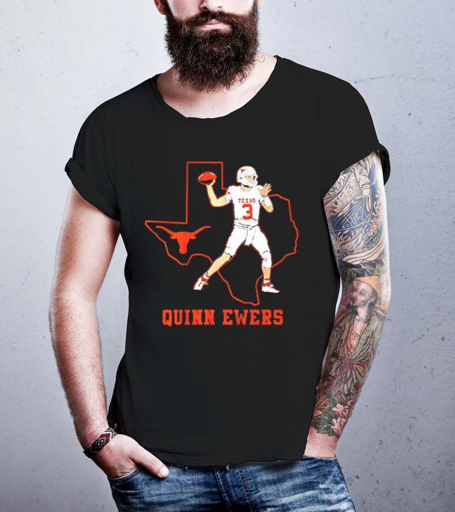 Quinn Ewers Texas Longhorns Football State Outline T-Shirt