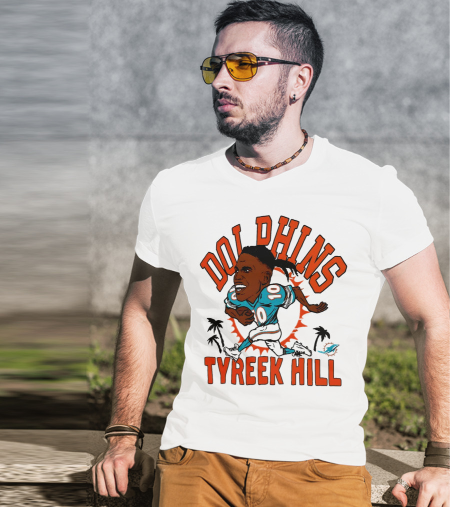 Tyreek Hill Miami Dolphins Caricature Player Signature Dolphins T-Shirt