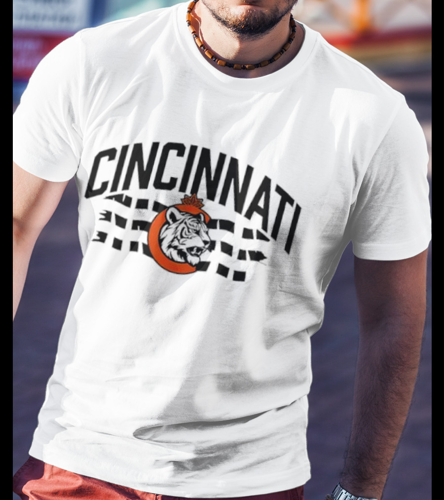 Cincinnati Bengals Tiger With Orange Leaf And Waving Stripes T-Shirt
