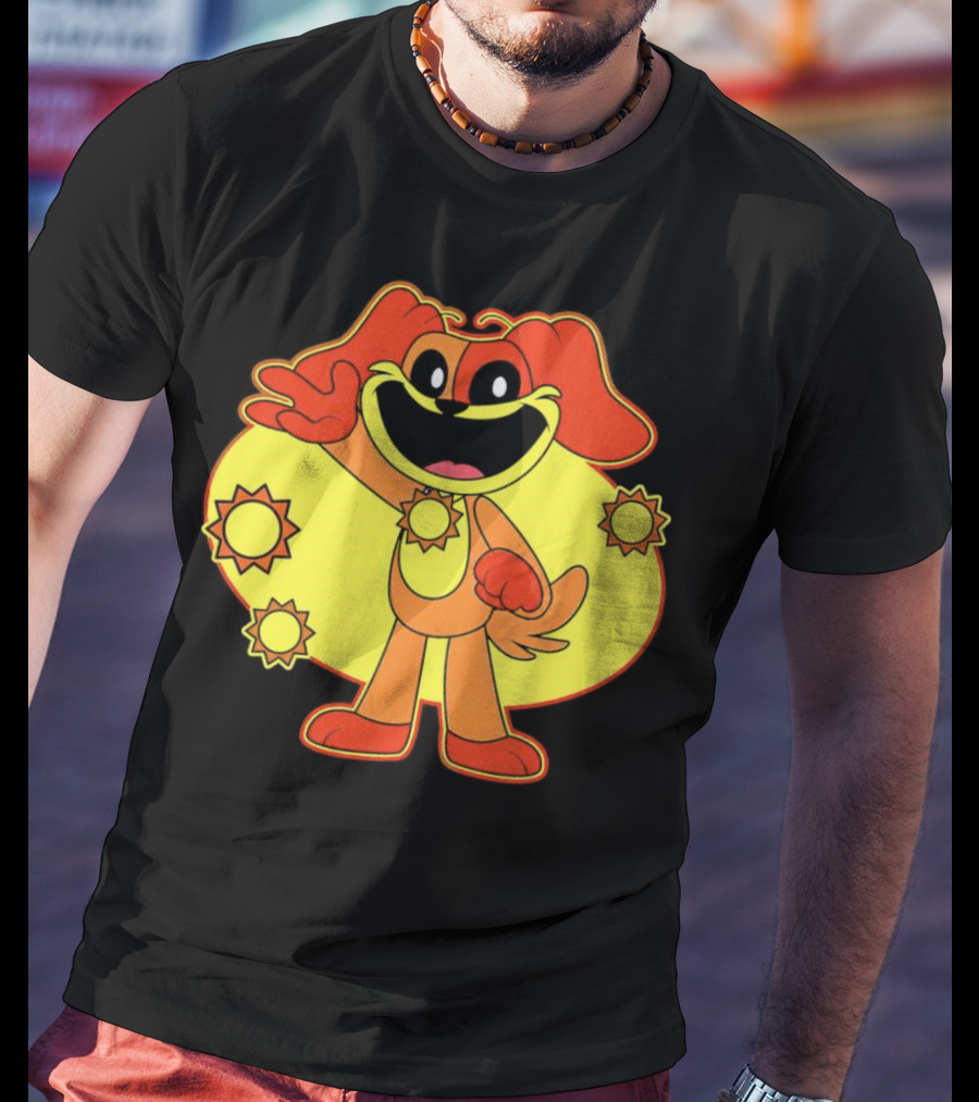 Dogday Smiling Critters Cheerful Cartoon Dog With Sun Icons T-Shirt