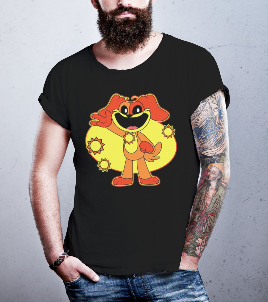 Dogday Smiling Critters Cheerful Cartoon Dog With Sun Icons T-Shirt