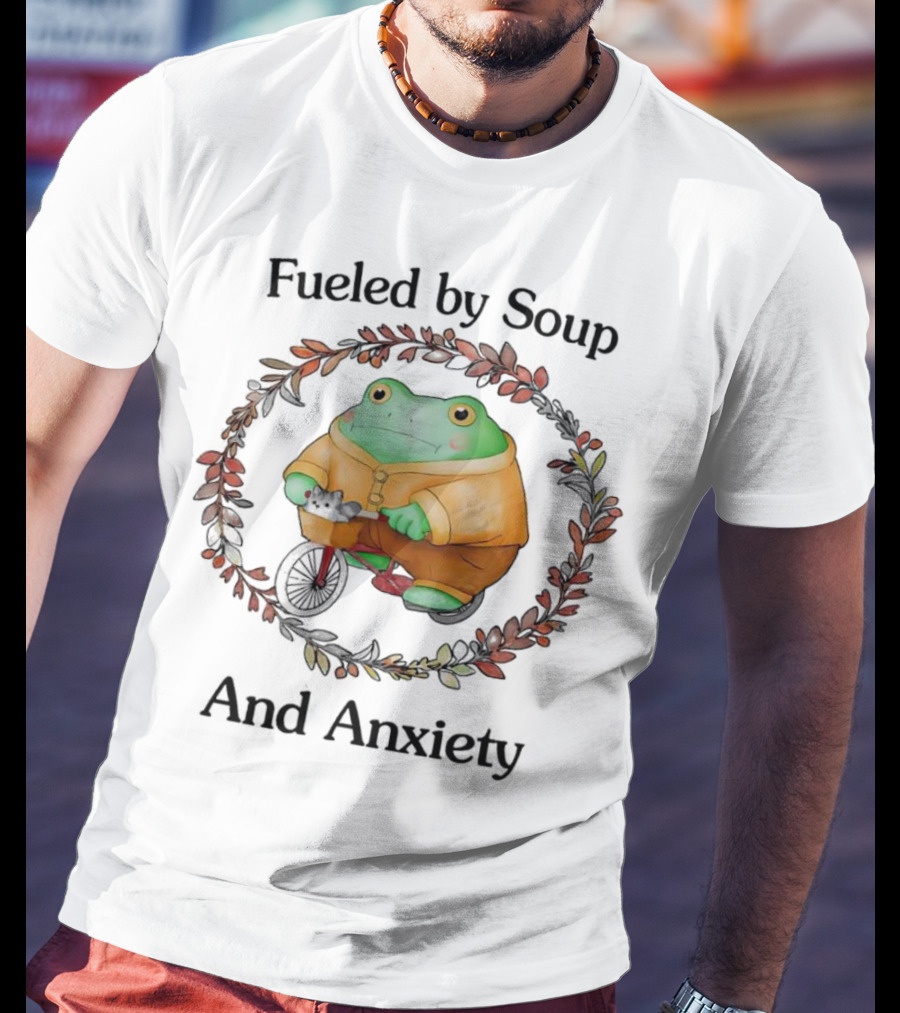 Fueled By Soup And Anxiety Frog Riding Bike T-Shirt