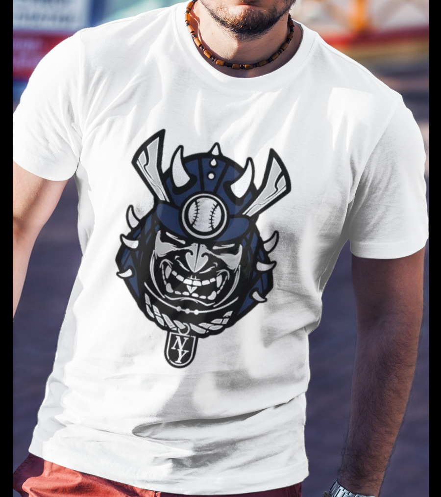 New York Yankees Samurai Helmet With Baseball And NY Initials T-Shirt