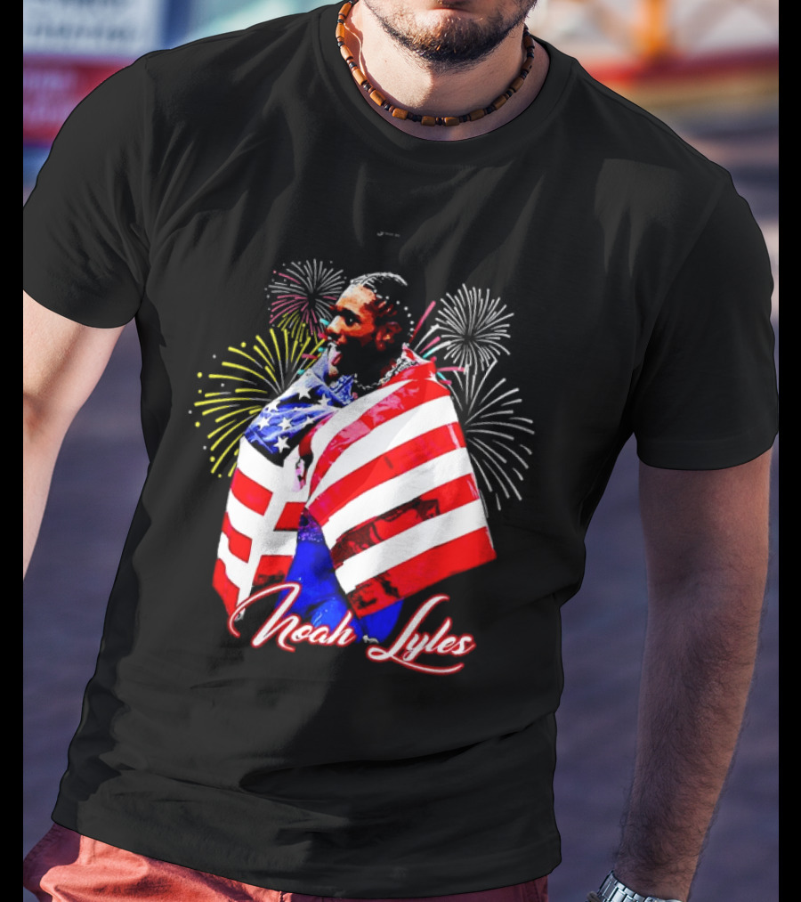 Noah Lyles With American Flag Fireworks T-Shirt