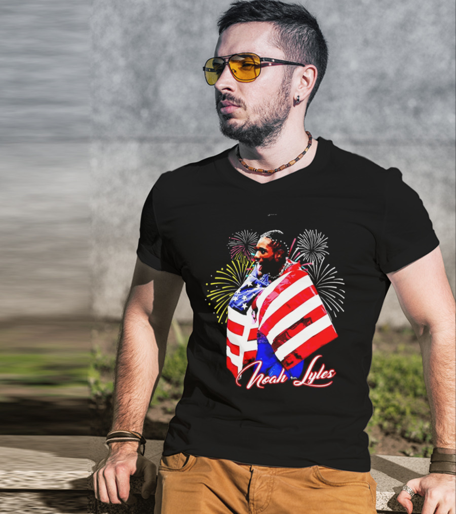 Noah Lyles With American Flag Fireworks T-Shirt