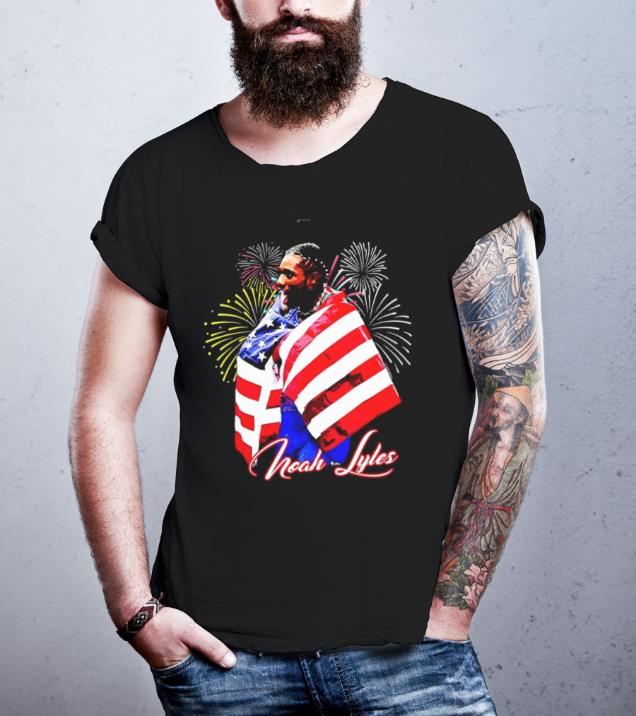 Noah Lyles With American Flag Fireworks T-Shirt