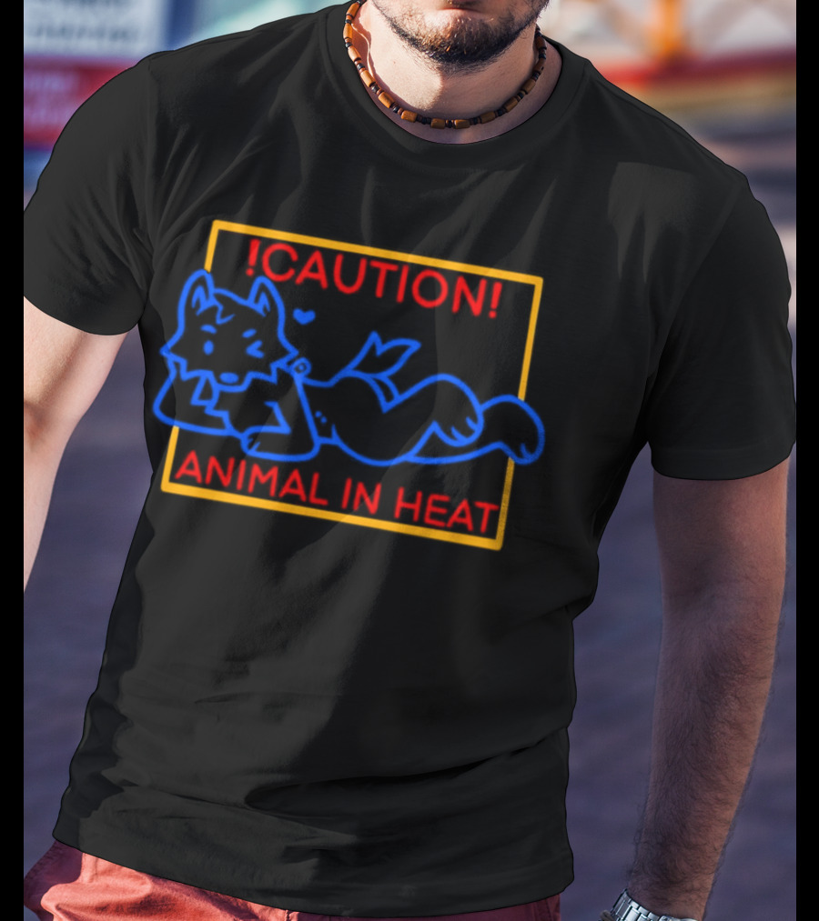 Caution Animal In Heat Neon Sign Playful Fox Character T-Shirt