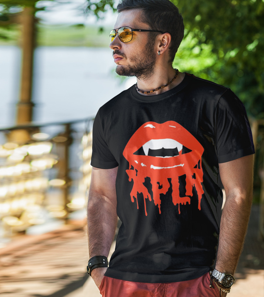 XPLR Fangs Back To School Dripping Red Lips T-Shirt